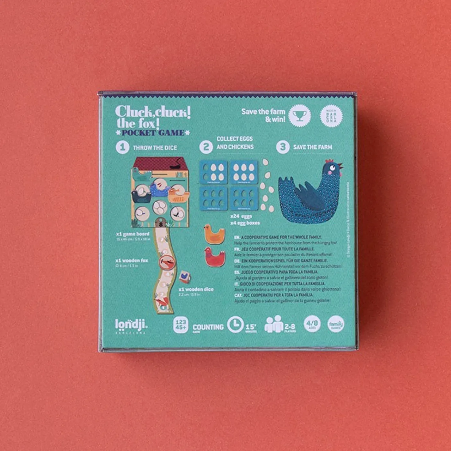 Brettspiel Cluck-Cluck the Fox -Reisegröße