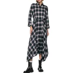 Karo-hemdkleid mit bindegürtel