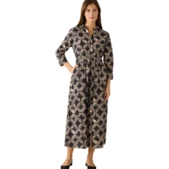 Langes hemdblusenkleid mit print