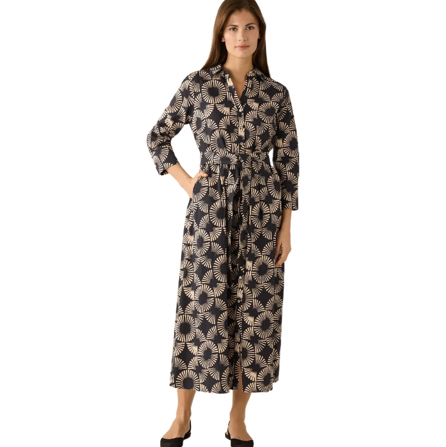 Langes hemdblusenkleid mit print