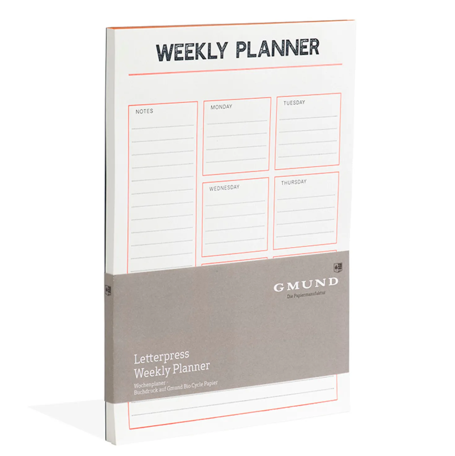 Letterpress Weekly Planner Neon orange/blau