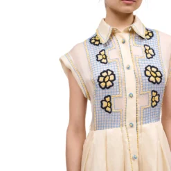 Midi-Kleid mit Gingham-Oberteil